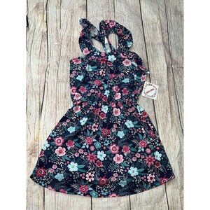 Shosho Girls Size 4 Brushed Knit Navy Floral Dress NEW